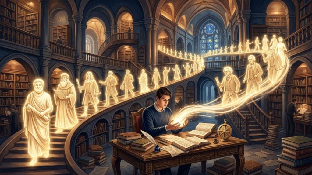 Isaac Newton, ao comentar a própria genialidade e sua dívida com o passado, disse: "Se enxerguei mais longe, foi por estar sobre os ombros de gigantes"