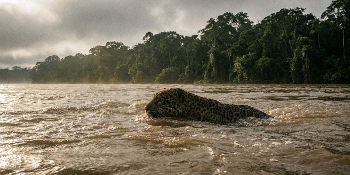 Esta onça-pintada nativa da Amazônia desafia a correnteza de rios densos e surpreende pesquisadores ao expandir seu território em busca de novos parceiros