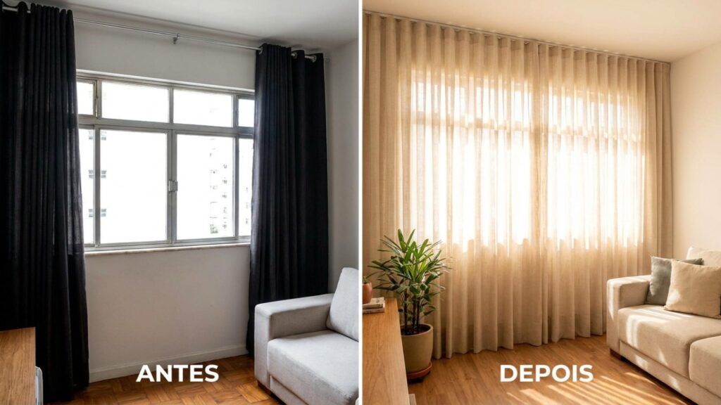 Adeus às cortinas pesadas com bandô: qual a tendência de tecidos leves e naturais para substituí-las na sala em 2026?