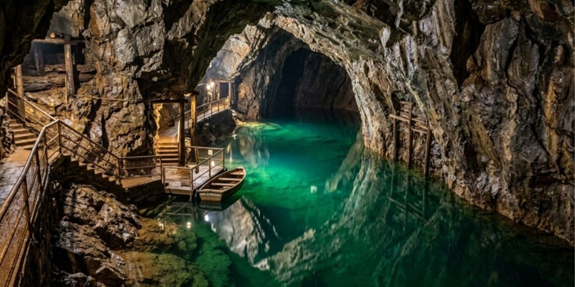 O lago de águas cor de esmeralda formado dentro de uma antiga mina no interior de Minas Gerais