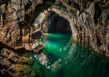 O lago de águas cor de esmeralda formado dentro de uma antiga mina no interior de Minas Gerais
