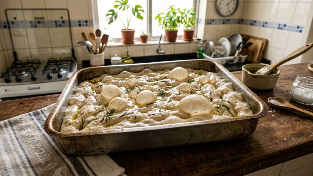 Um segredo simples na fermentação da focaccia feita em casa é suficiente para torná-la extremamente macia e ideal para petiscos