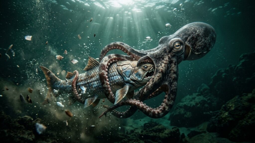 Este polvo pré-histórico gigante que viveu nos oceanos na época dos dinossauros e deixou um rastro de registros fósseis que confirma seu papel como predador de topo
