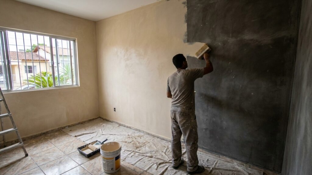 Adeus à parede pintada de cimento queimado escuro: a tendência minimalista para renovar a sala em um dia