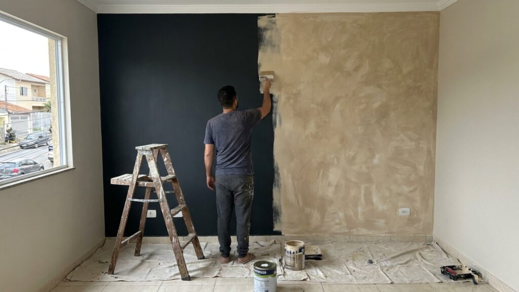Adeus à parede pintada de cimento queimado escuro: a tendência minimalista para renovar a sala em um dia