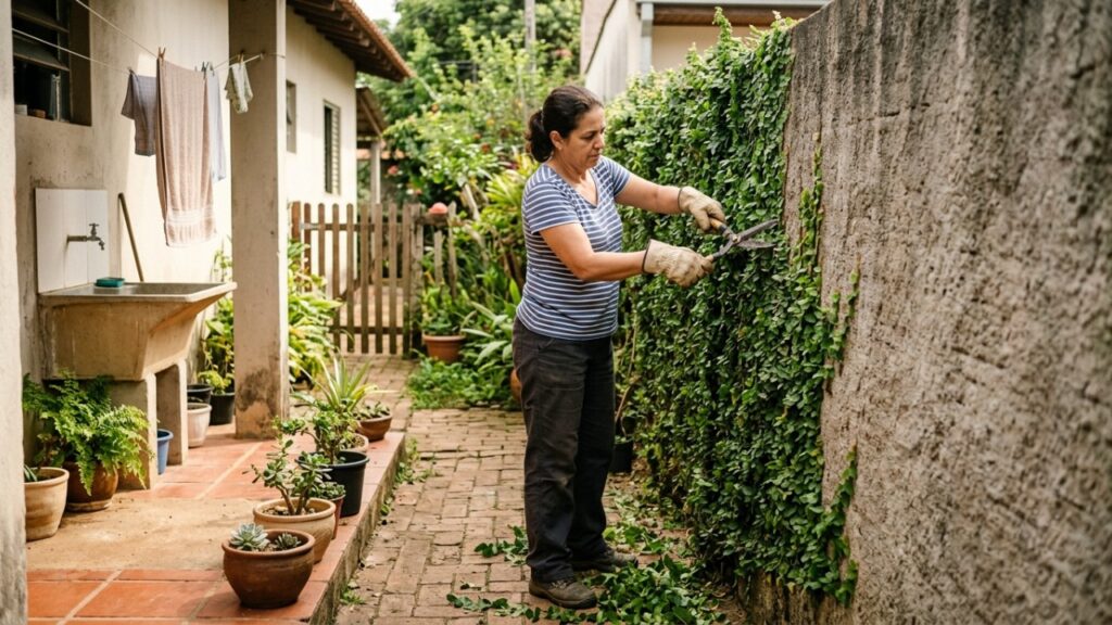 A trepadeira de crescimento agressivo que virou moda para disfarçar muros feios porque adere direto no reboco sem precisar de fios