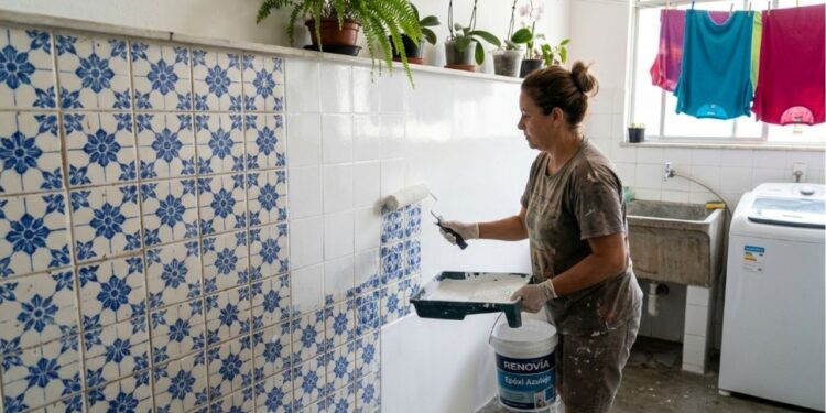 Adeus aos azulejos antigos com estampa colonial na parede da lavanderia: o acabamento liso com tinta epóxi que está tomando o lugar nas reformas de 2026
