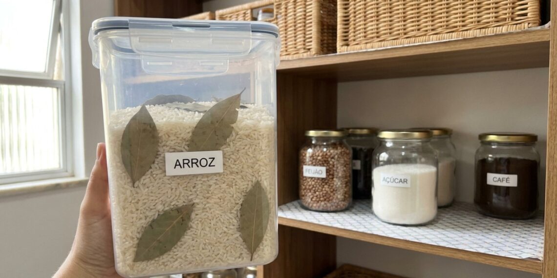Basta uma folha seca dentro do pote de arroz para se livrar de carunchos e gorgulhos de vez