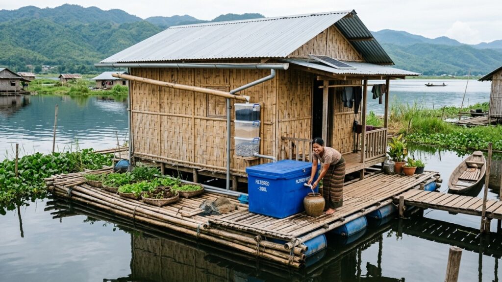 Aldeia flutuante de bambu mostra vida fora da rede