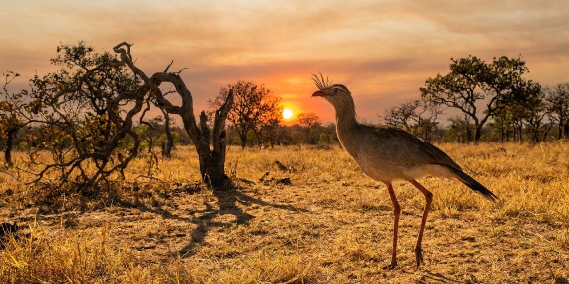 Esta siriema nativa do Cerrado brasileiro que virou destaque porque além de combinar pernas longas com um bico curvo consegue caçar serpentes perigosas com facilidade