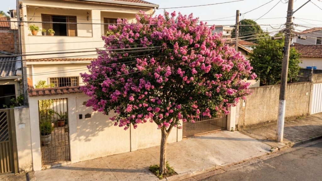 6 árvores floríferas cujas raízes vão direto para o fundo do solo, perfeitas para calçadas estreitas com fiação aérea baixa