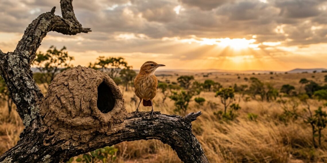 Esse pássaro joão-de-barro ganhou fama entre os biólogos por sua habilidade em construir estruturas robustas no Cerrado e por usar sua orientação contra ventos fortes para proteger seus filhotes