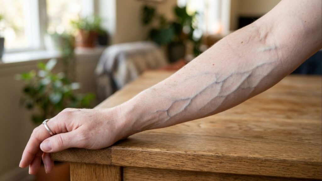 Por que as veias do nosso braço parecem ser azuis ou esverdeadas através da pele se o sangue humano é sempre vermelho?