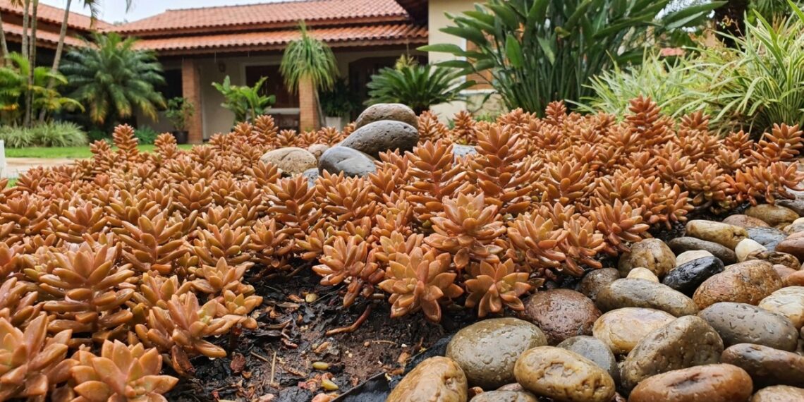 9 suculentas de cor vibrante que toleram chuvas fortes e ainda impedem que a terra do jardim de pedra seja lavada
