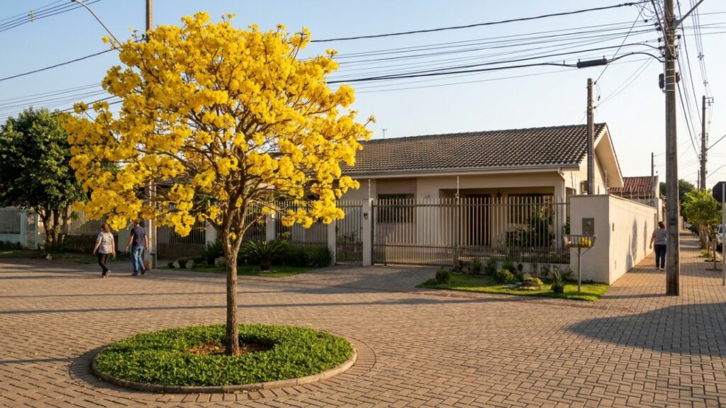 6 árvores floríferas cujas raízes vão direto para o fundo do solo, perfeitas para calçadas estreitas com fiação aérea baixa