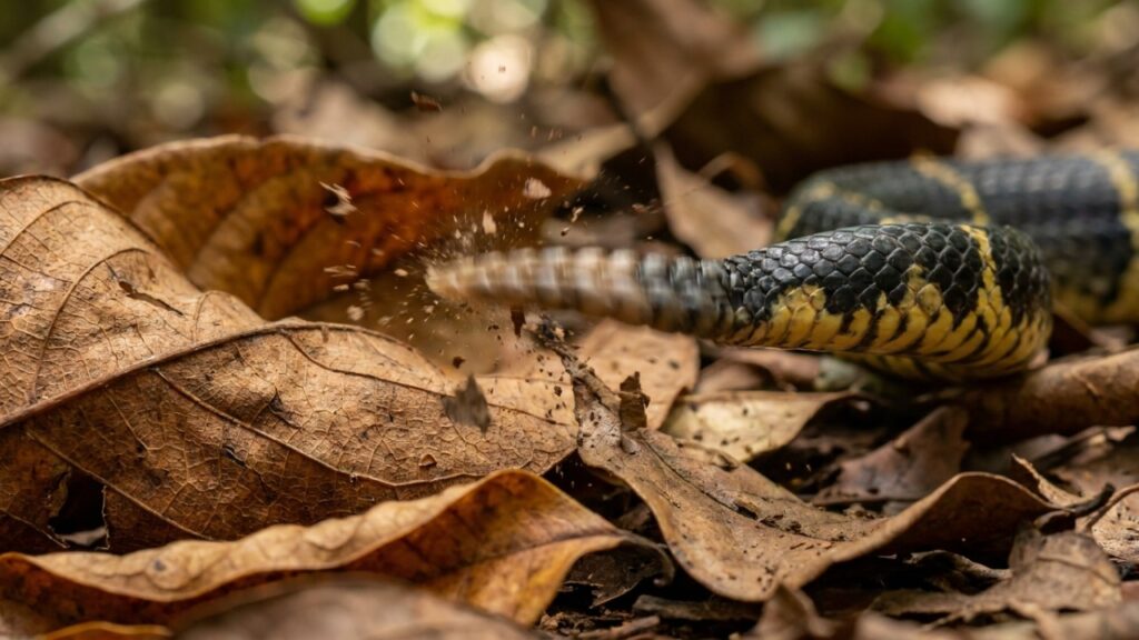 Esta cobra-caninana nativa da Amazônia que virou destaque porque além de inflar o pescoço consegue vibrar a cauda para imitar os movimentos de uma cascavel perigosa