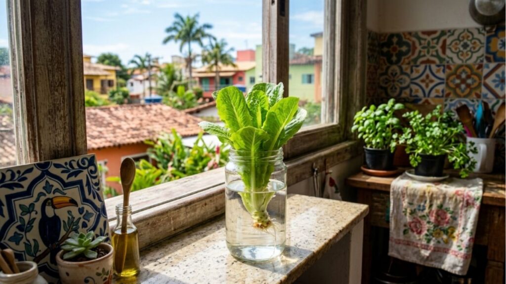 Pare de jogar fora o talo da alface e da cebolinha: como replantar na água e ter colheita sem fim