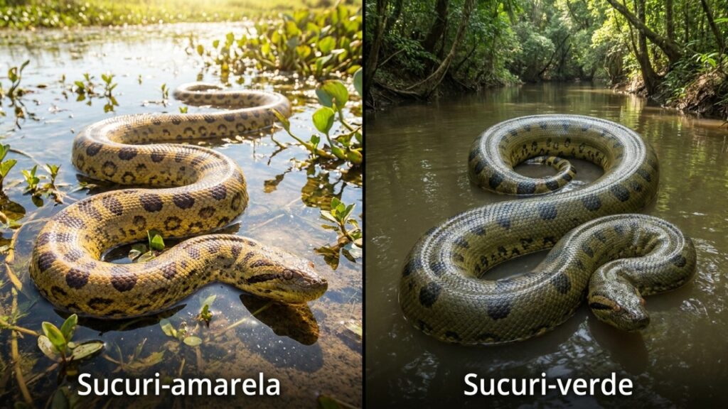 A sucuri amarela da Amazônia que virou foco de biólogos ao apresentar diferenças marcantes de tamanho e adaptação de habitat em relação à tradicional espécie verde