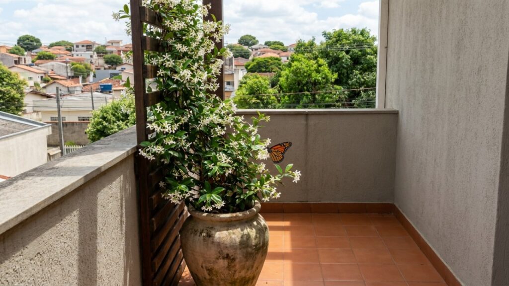 A trepadeira de flores perfumadas que virou moda em pergolados porque além de não ter raízes agressivas, atrai borboletas