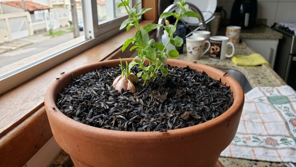 Basta isso enterrado no vaso de plantas para se livrar de mosquinhas de banheiro de vez