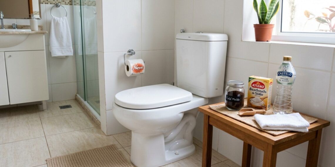 Apenas um pouco de pó de café no vaso sanitário é suficiente para eliminar o odor desagradável do esgoto