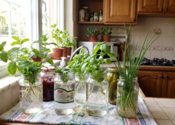 10 temperos que enraízam direto na água e ainda facilitam o cultivo orgânico em potes de vidro reaproveitados na janela