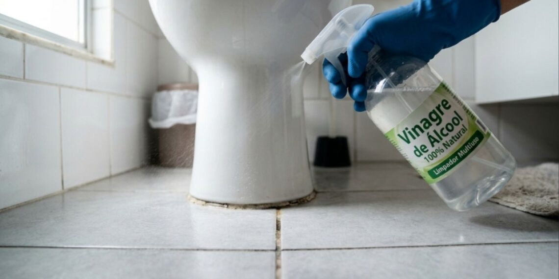 Qual a finalidade de borrifar vinagre ao redor do vaso sanitário e por que é recomendado?
