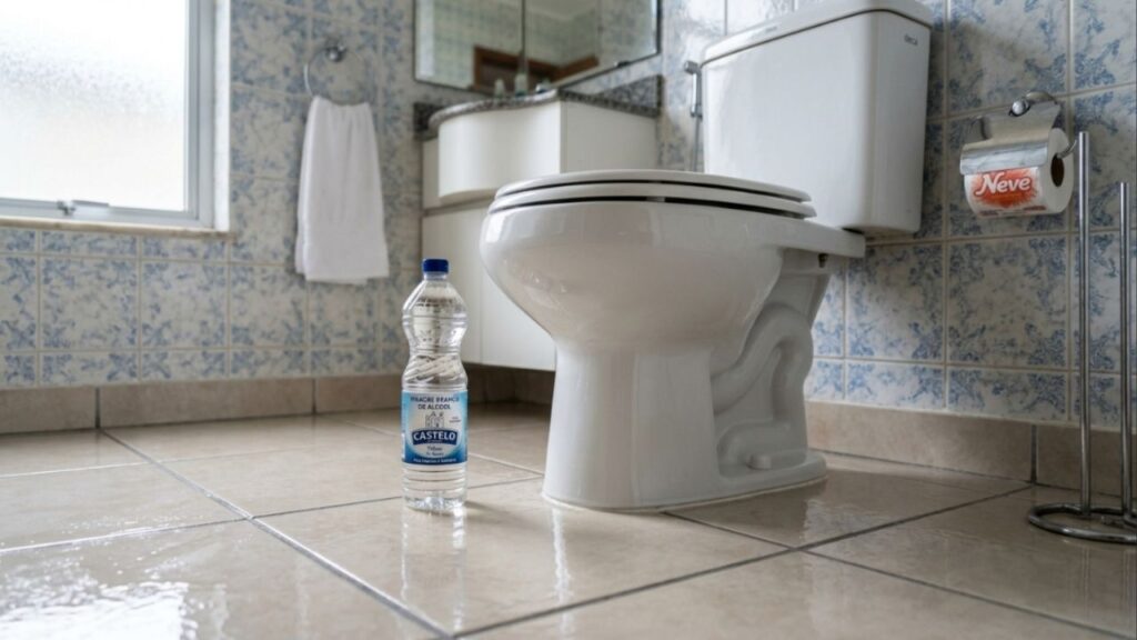 Qual a finalidade de borrifar vinagre ao redor do vaso sanitário e por que é recomendado?
