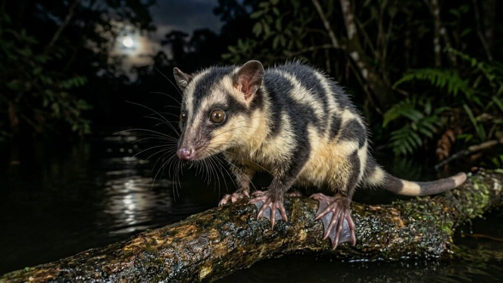 A cuíca-d'água, uma espécie rara que ganhou notoriedade na biologia por dominar os riachos da Amazônia, também evoluiu como o único marsupial das Américas com membranas natatórias