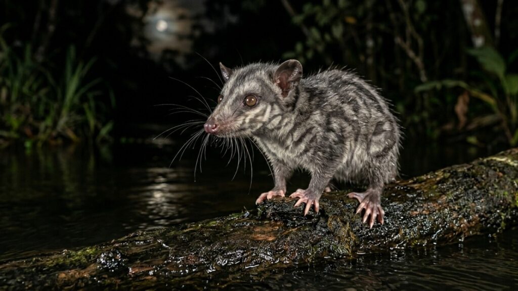 A cuíca-d'água, uma espécie rara que ganhou notoriedade na biologia por dominar os riachos da Amazônia, também evoluiu como o único marsupial das Américas com membranas natatórias