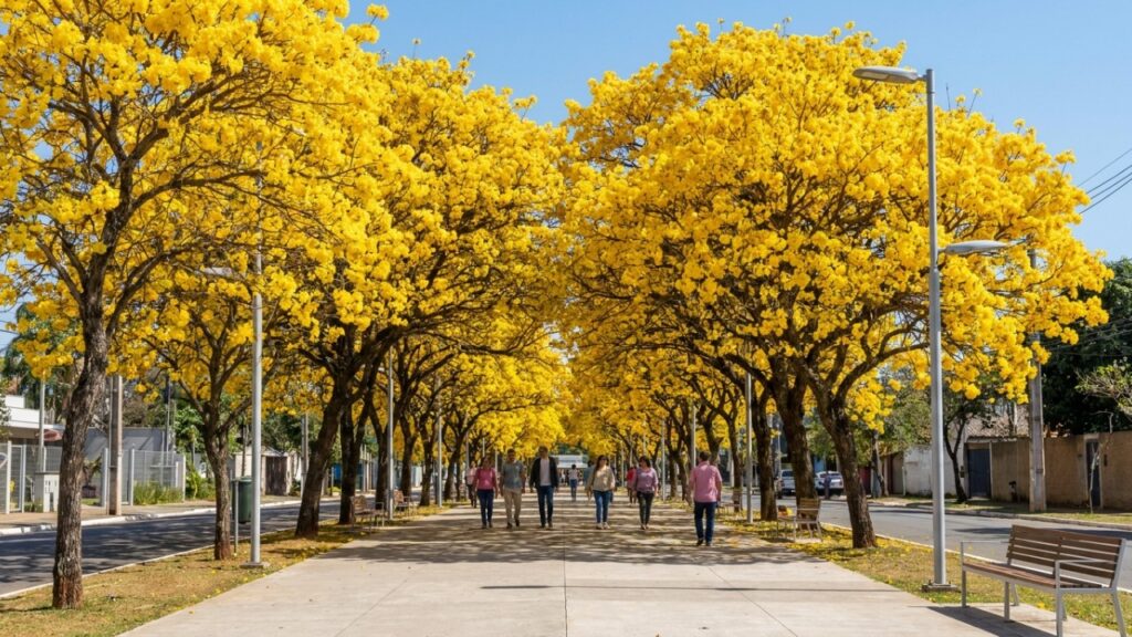 7 árvores floríferas caducifólias cujas raízes são seguras e garantem a passagem perfeita de sol no inverno e sombra no verão