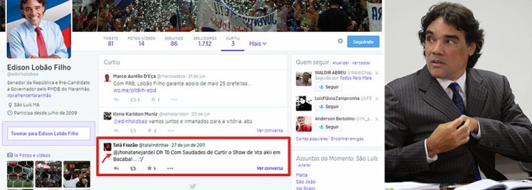 Candidato do PMDB ao governo do Maranhão já fez de tudo um pouco para atacar os opositores; desde interagir com perfis falsos no Twitter até usar o nome e a foto de uma estudante morta em 2011; a nova: seu perfil oficial no microblog (@Lobao_Filho, já excluído) pertencia à banda Jhonatan & Jardel desde 2009; tudo para mostrar os seguidores que ele, na verdade, não tem