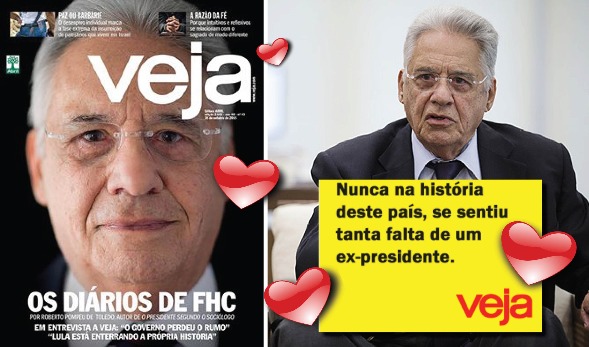 A revista sequer dá destaque para algumas confissões tardias e reveladoras do ex-presidente. Mais parece uma homenagem fúnebre a um ente querido que morreu ou foi esquecido e rejeitado pela sociedade