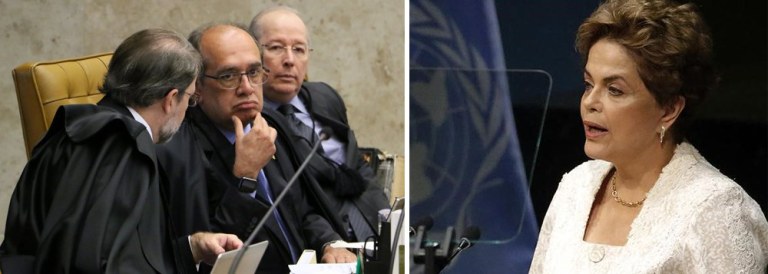 Os três ministros do STF "anteciparam publicamente na imprensa a posição que defendem sobre a matéria e, portanto, perderam a isenção, a imparcialidade e a capacidade para julgar" eventuais "recursos da defesa da Presidente Dilma que questionem a natureza golpista do impeachment", sustenta o colunista Jeferson Miola; "É inadequado e juridicamente inaceitável o pronunciamento prévio e fora dos autos dos três juízes, que assumiram através da mídia as vozes da oposição no jogo político com o objetivo de inibir e enquadrar a participação da Presidente Dilma na ONU", acrescenta