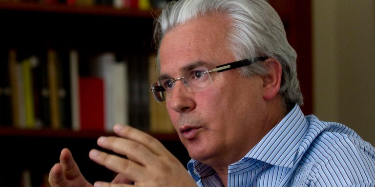 Spanish judge Baltasar Garzon speaks during an interview with international press agencies in Madrid Wednesday Aug. 1, 2012.