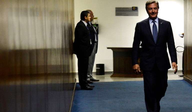O senador Fernando Collor ap�s reuni�o na presid�ncia do Senado.(Wilson Dias/Ag�ncia Brasil)
