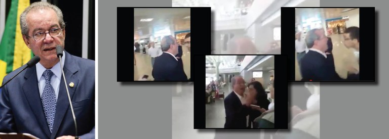 Vídeos do conflito entre o senador José Aníbal (PSDB-SP) e o advogado Bruno Ribeiro de Lima, que o chamou de "golpista" e "traidor da democracia" no aeroporto de Brasília, mostram uma agressividade maior do se divulgou inicialmente e indicam nova temperatura política do país, desfavorável ao governo interino de Michel Temer e seus aliados; a análise é do colunista do 247, Paulo Moreira Leite; ele pontua que este "é o quarto caso de hostilidade em pouco mais de um mês"; "As imagens disponíveis mostram um senador bem mais agressivo, capaz de avançar várias vezes sobre Bruno. Numa das vezes, exibe um jornal na mão. Em outro momento, empurra o advogado e faz movimentos para lhe dar um tapa -- que a câmara não registra inteiramente", relata; confira os vídeos