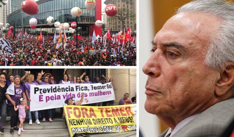 "O ensaio foi longo, mas a greve geral saiu e paralisou o Brasil. De norte a sul, em grandes, médias e pequenas cidades, o País parou e saiu para as ruas, para manifestar a defesa dos interesses de todos contra a ofensiva antipopular do governo golpista. Se jogava com um fracasso da greve geral para seguir adiante com a cassação dos direitos da massa da população, o governo se deu mal. Tinha corrido para aprovar a liquidação da CLT, a terceirização, o fim da previdência pública, para mostrar serviço para o mercado e a mídia, mas se choca com o País real", diz o colunista Emir Sader; segundo ele, o sucesso da greve geral coloca a luta contra o governo golpista num patamar superior e agora já é possível impedir a reforma da Previdência, assim como reverter o desmonte da CLT no Senado
