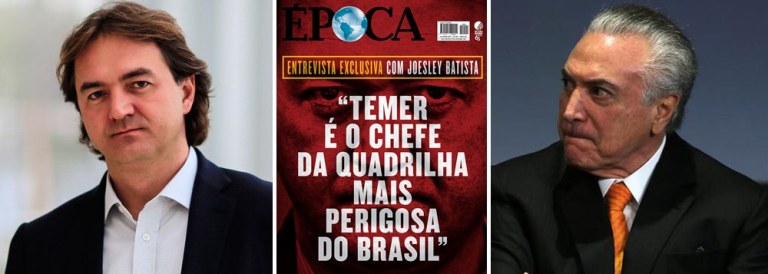 Joesley confirmou ontem à “Época” o que eu disse há 17 dias com uma agravante: além de dizer que Temer é, literalmente, o chefe da organização criminosa da qual o próprio Joesley participou, essa é, segundo ele “a maior e mais perigosa organização criminosa do país”. Embora eu seja “cabeça branca” fecho com os “cabeças pretas” do PSDB que defendem a devolução dos ministérios, mas entendo que eles devem romper com o governo também nas votações do Congresso, aliar-se à oposição. Quanto mais tempo permanecem ao lado de um presidente da República acusado de ser o chefe da maior e mais perigosa quadrilha do país, mais se aproximam da condição de cúmplices; leia o artigo de Alex Solnik