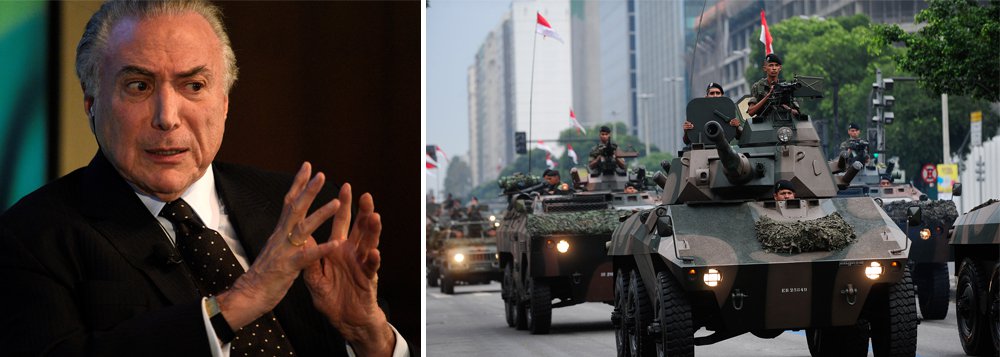 "A ameaça de golpe militar pode ter uma serventia, afora a lamentável demonstração de que a tentação autoritária pulsa viva nos quartéis. Talvez sirva para sacudir a maioria governista na Câmara, onde aportará hoje a nova denúncia contra Michel Temer, agora por obstrução da Justiça e comando de organização criminosa, fazendo com que a ficha caia: a insustentável situação de Temer chegou ao limite", diz a colunista Tereza Cruvinel; "Foi o Congresso que, derrubando Dilma, rompeu com o pacto democrático da transição e da Constituição de 1988. É o Congresso que precisa encontrar a saída, antes que ela venha pelas força bruta"