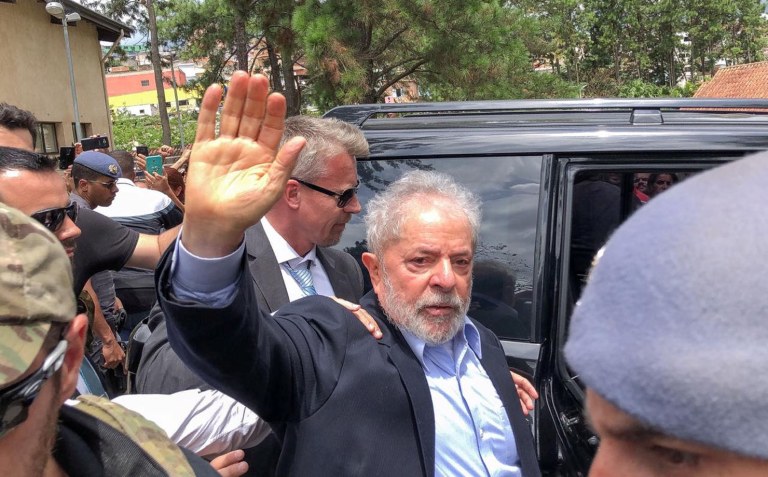 Brazil's former President Luiz Inacio Lula da Silva, leaves for the cemetery to attend the funeral of his 7-year-old grandson, in Sao Bernardo do Campo, Brazil March 2, 2019. Ricardo Stuckert Filho/ Lula Institute/Handout via REUTERS. ATTENTION EDITORS - THIS IMAGE WAS PROVIDED BY A THIRD PARTY.