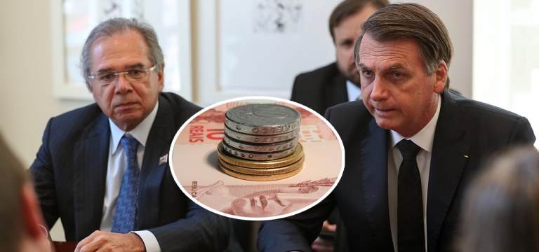 Jair Bolsonaro acompanhado do Ministro da Economia Paulo Guedes