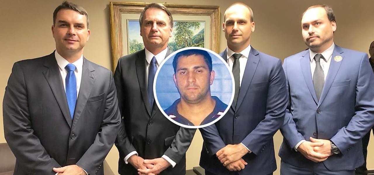 Flávio, Jair, Eduardo e Carlos Bolsonaro; no detalhe ex-policial militar Adriano Magalhães da Nóbrega