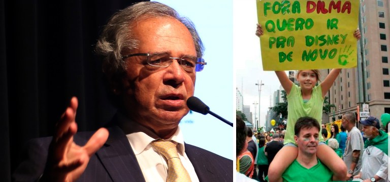 Paulo Guedes e manifestantes