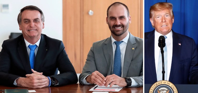 Jair e Eduardo Bolsonaro; Donald Trump