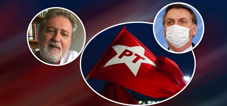Pedro Cafardo, bandeira do PT e Jair Bolsonaro