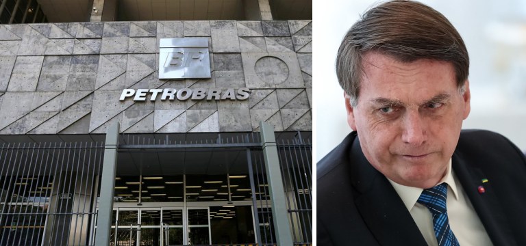 Fachada da Petrobras e Jair Bolsonaro