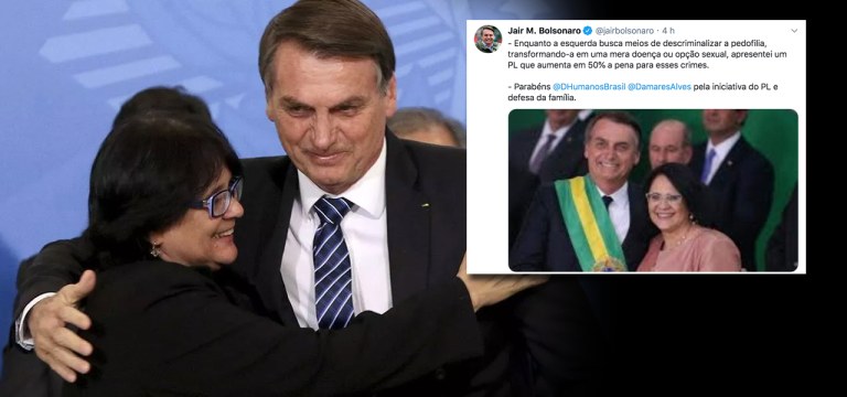 Jair Bolsonaro e a ministra dos Direitos Humanos no Brasil, Damares Alves