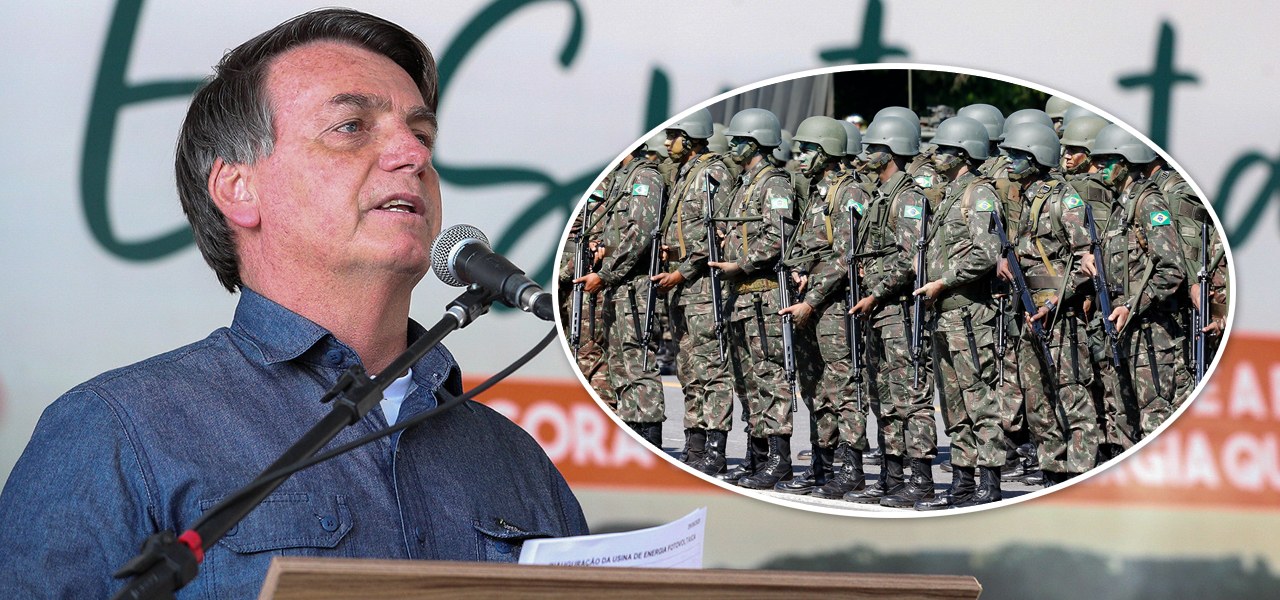Jair Bolsonaro e soldados do exército