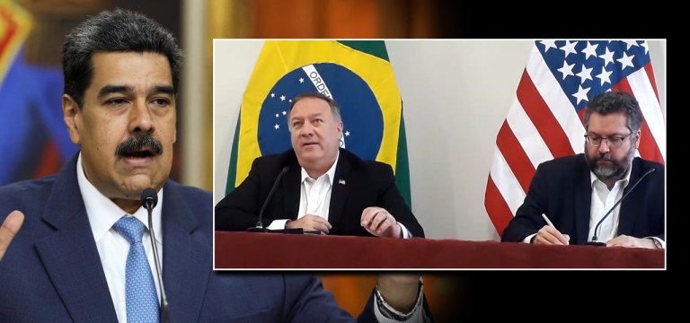 Nicolas Maduro, Mike Pompeo e Ernesto Araújo